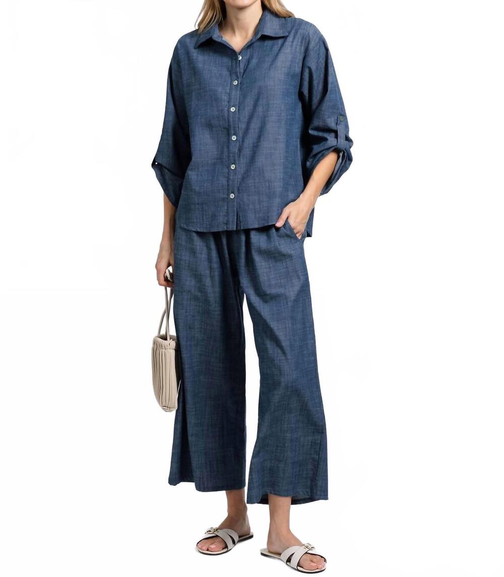 NEW NALLY & MILLIE ariel button down shirt in chambray